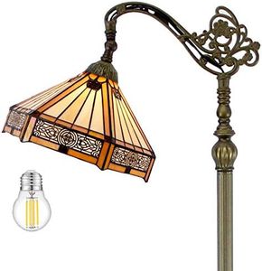 WERFACTORY Tiffany Floor Lamp Yellow Stained Glass Hexagon Style Arched Lamp 12X18X64 Inches Gooseneck Adjustable Corner Standing Reading Light Decor Bedroom Living Room S011 Series