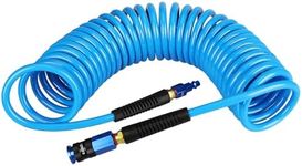 EADUTY Heavy Duty Polyurethane Recoil Air Hose 1/4 in x 25 ft, Lightweight, Flexible Compressor Hose with Universal Quick Coupler, Plug and Bend Restrictors, Blue