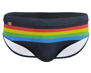 AIEOE Men's Swimming Trunks Briefs Tight Short Swimming Trunks Sexy Colourful Removable Pad Swimming Shorts Stripes Swimming Trunks Summer Beach Pool – M L XL XXL, A08., M