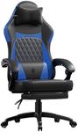Dowinx Gaming Chair with Pocket Spring Cushion, Ergonomic Computer Chair with Massage Lumbar and Footrest for Adults, High Back Game Chair Leather for Office Gaming 300LBS, Blue New