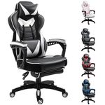 Vinsetto Computer Gaming Chair, Racing Desk Chair with Lumbar Support and Footrest, PU Leather Gamer Chair with Headrest and Swivel Wheels for Home, Whit