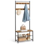 VASAGLE Entryway Coat Rack with Shoe Bench, Shoe Rack with Hall Tree, Rustic Walnut and Black UHSR041B41