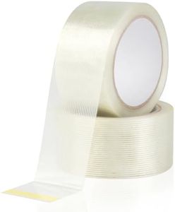BEVTEE 2 Roll Filament Strapping Tape, 5.9 mil x 2 in x 22 yds Reinforced Packing Tape, Heavy Duty Packaging Fiberglass Shipping Tape for Moving Boxes, Waterproof, Transparent