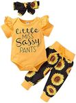 Newborn Baby Girl Clothes Ruffle Sleeveless Romper Bodysuit +Pants + Headband 3 PCS Outfits Set (0-3 Months, Little Sassy-Short Sleeve)