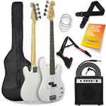 3rd Avenue Electric Bass Guitar Pack - White, Full Size 4/4 with 15W Amp, Bag, Cable, Strap, Stand, Spare Strings