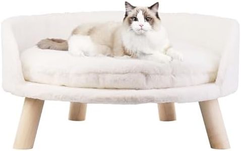 BingoPaw Cat Sofa Chair Bed: Elevated Nordic Pet Stool Bed with Removable Waterproof Mat - Raised Plush Fur Dog Kitten Couch with Wooden Legs Frame (Dia 40cm)