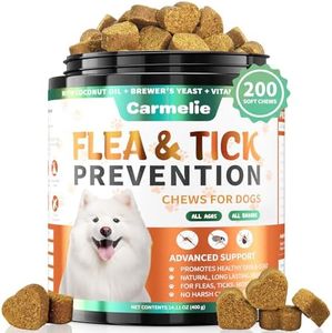 Carmelie Flea and Tick Prevention for Dogs - 200 Soft Chewables Natural Dog Flea and Tick Support - Oral Flea Supplement for All Breeds & Size Dogs, Puppy Flea Protection - Duck Flavor