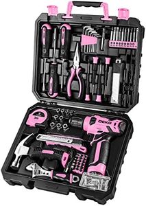 DEKOPRO Drill Set: Tool Set with 8V Pink Cordless Drill, Home Tool Kit with Drill, Hand Tool Kits for Women 126 Piece