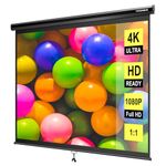 VIVOHOME 120 Inch Manual Pull Down Projector Screen, 1:1 HD Retractable Widescreen for Movie Home Theater Cinema Office Video Game, Black