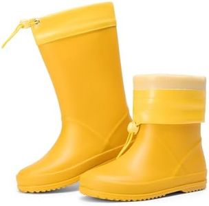 DREAM PAIRS Kids Rain Boots Boys Girls Lightweight Boots Waterproof Easy-on Outdoor Playing Rain Boot Unisex-Child,Size 5 Big Kid,Yellow,SDRB2401K