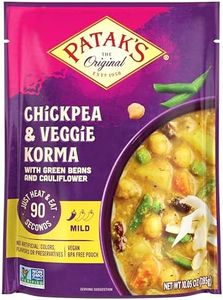 Patak's Chickpeas & Veggie Korma, Flavorful, mild, and creamy curry is made with coconut, chickpeas, green beans, and a balanced melody of other veggies, Ready to Heat Vegetarian Meals (Pack of 6)