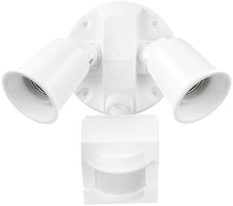 Globe Electric 17000269 110-Degree 240 W Twin Head White Hardwired Motion Sensor Security Flood Light, Spotlight, Outdoor, Outside House Lights
