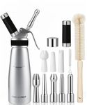 Professional 500 ml Aluminum Whipped Cream Dispenser With 8 Decorating Tips -Whipped Cream Canister With 2 Cleaning brushes-Heavy Duty Homemade Whipped Cream Maker 1 Pint (N20 Charger Not Included)