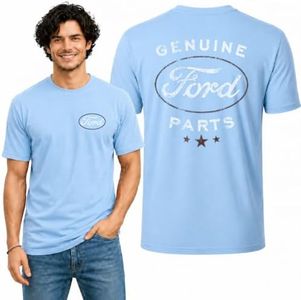 Wild Bobby Genuine Ford Parts Vintage Distressed Cars and Trucks Mens Graphic Tees Front and Back T Shirt Printed Graphic Tees for Men, Light Blue, 5X-Large