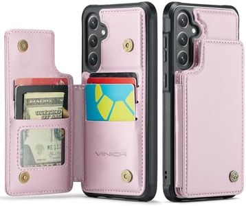 Vinich for Samsung Galaxy S25 FE Wallet Case with Card Holder, RFID Blocking Credit Slots Kickstand Shockproof Phone Cover for Women Men, Pink
