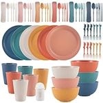 Dyserbuy 60pcs Plates and Bowls Set, Plastic Dinner Sets for 6 People, Unbreakable Picnic Dinner Set, Lightweight Dinnerware Plates, Bowls, Cups, Cutlery Set, Forks for Camping, Picnic, Party