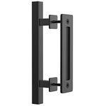 WINSOON Square 12" Sliding Barn Door Handles Pull Black with Flush Finger Hardware, Large Rustic, Pull and Flush Barn Door Handle Set, Suitable for Gate Garages Cabinet