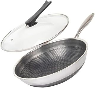 CATHYLIN 12.5" 316L Stainless Steel Honeycomb Non Stick Wok Pan Stir-fry Wok with Lid,Skillet with Stay-cool Handle PFOA Free Suitable for Induction, Ceramic, Electric, and Gas Cooktops