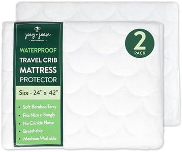 Joey + Joan Waterproof Travel Crib Mattress Pad Cover Compatible with Guava Lotus, Babybjorn, Dream on Me – 2 Pack Quilted Mattress Protector from Ultra Soft Bamboo Viscose Terry – 24" x 42"