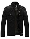 WenVen Men's Casual Cotton Jacket Outdoor Lightweight Leisure Jacket Classic Full-Zip Jacket Military Jacket Black L