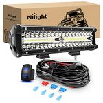 Nilight 12Inch 300W Triple Row Flood Spot Combo 30000LM Driving Boat Led Off Road Lights 16AWG Wiring Harness Kit-One Lead for Truck,2 Years Warranty