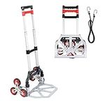 Navaris Folding Hand Trolley - Lightweight Aluminium Collapsible Dolly Truck with Wheels - Stair Climbing Cart Carrier for Goods with Bungee Cord