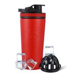 Ice Shaker Stainless Steel Insulated Water Bottle Protein Mixing Cup (As seen on Shark Tank) (Red 26oz)…