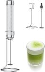 Maestri House Handheld Milk Frother， Eectric Whisk with Stepless Speed ​​Control, Rechargeable Blender with Stainless Steel Whisk and Stand, Drink Mixer for Matcha, Latte, LunaFro 2.0(White)
