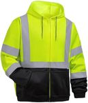 DPSAFETY High Visibility Hoodie for Men,Class3 Hi Vis Hoodie with Zipper,Reflective Hooded Hood,Construction Work Safety Sweatshirt with Large Front Pocket for Men/Women Black Bottom 4XL