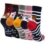 ZFSOCK Womens Cotton Animal Socks Novelty Cartoon Cat Socks Ladies Cute Pattern Mini Crew Socks Funny Christmas Socks for Girls Ladies 5 Pairs ((Women shoes size UK 4-9, Cats)