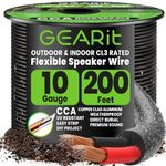 GEARit 10 Gauge Speaker Wire Cable,10 Gauge Wire CL3 Rated 200ft,Audio Cable with Red/Black Color Coded,Outdoor Speaker Wires for Home,Car,Outdoor,Patio,Garden,In-Wall,Backyard,CCA(Black,2-Conductors)