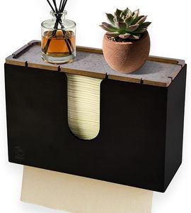 eBun Bamboo Folded Paper Towel Holder – Wall Mount & Countertop Paper Towel Dispenser for Bathroom, Kitchen & Office – Fits C-Fold, Multifold, Z-Fold Towels – Rustic Modern Design, Black