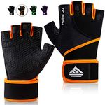 HTZPLOO Workout Gloves Gym Gloves Weight Lifting Gloves for Men Women with Full Palm Pad,Strong Wrist Wraps Support,Enhanced Grip,for Fitness,Training,Weightlifting,Exercise (Black&Orange, Large)
