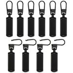 FINEASY 10 Pcs Zip Puller Replacement, Zipper Pulls Zip Repair Kit, Zipper Sliders, Metal Zipper Pull Tab, Zipper Pulls Fixer for Jacket Luggage Backpacks Suitcases Coat (Black)