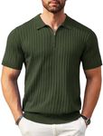 COOFANDY Men's Zipper Polo Shirts Short Sleeve Ribbed Knit Polo T Shirts Fashion Casual Golf Shirts, Army Green, Small