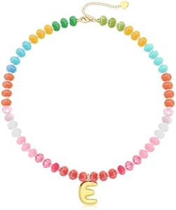 Btysun Bubble E Letter Necklace Gold Bestie Gifts for Women Gemstone Beaded Choker Necklace for Women with Initial E Necklaces for Teen Stocking Stuffers for Teens Christmas Jewelry