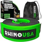 Rhino USA Recovery Tow Strap 7.6 cm x 9.1 m Lab Tested 13,600kg Break Strength - Heavy Duty Offroad Straps with Reinforced Ends for Peace of Mind - Emergency 4x4 Off Road Towing Rope - Black