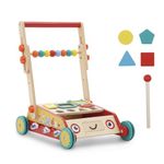 Wooden Baby Walker Baby Push Walker with Activity Center, Sit-to-Stand Learning Baby Walkers for Boys Girls Infants Age 12Months+