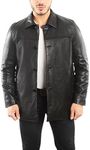 REED EST. 1950 Men's Genuine Lambskin Leather Four Button Car Coat, Black, Large