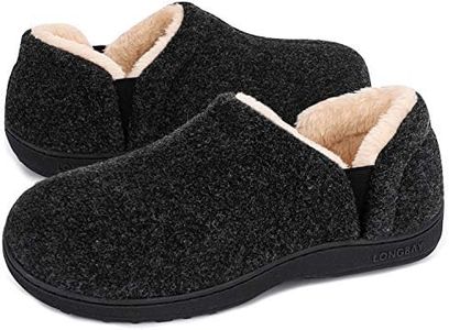 LongBay Men's Slippers Warm Felt Bedroom House Shoes Winter Slip-On Memory Foam Bootie Slippers for Indoor Outdoor (Black, Size 11-12)