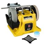 WoodSkil 8"" Low Speed Wet Sharpening System,1.1Amp Water Cooled sharpening machine with leather stropping wheel, 220 grit wheel, 135 RPM Wet Sharpener & Grinder for knives, blades, and chisels, SCM8082