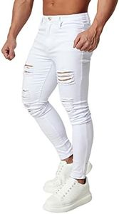 HUNGSON Men's Skinny Slim Fit Ripped Distressed Stretch Jeans Pants, Whiterip, 34