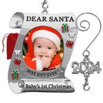 BANBERRY DESIGNS Baby's First Christmas Keepsake Photo Ornament - 2024 Dated Ornament for Newborn - Dear Santa Picture Holder - Baby 1st - Gift/Storage Bag Included