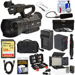 JVC GY-HM180U Ultra 4K HD 4KCAM Professional Camcorder & Top Handle Audio Unit with XLR Microphone + 128GB Card + Battery + Case + Video Light + Kit