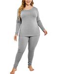 IN'VOLAND Women’s Plus Size Thermal Long Johns Sets Fleece Lined 2 Pcs Underwear Top & Bottom Pajama Set, Gray, 16 Plus