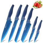 Wanbasion Blue Sharp Kitchen Knife Set, Kitchen Knife Set Stainless Steel Titanium Plating, Professional Chef Knife Set with Sheathes Dishwasher Safe