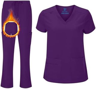 ACTIVE UNIFORMS Women's Cool Stretch V-Neck Top and Cargo Pant Scrub Set with Regular and Petite Sizes (Eggplant, Medium)