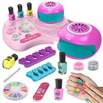 Nail Art Kit for Girls, Kids Nail Polish Play Set with Nail Dryer, Washable Make Up Sets for Girls, Nail Studio Decoration Birthday for Kids Age 6-12