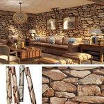 Rustic 3D Rock Stone Wallpaper 31.1ft X 20.8in Brick Retro Contact Paper 54 Sqft Decorative Wallpaper Wall Decoration for Bathroom Bedroom Kitchen Coffee Shops,brown