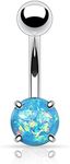 FIFTH CUE 14G Opal Glitter Prong Set 316L Surgical Steel Belly Button Ring (synthetic opal) - Aqua